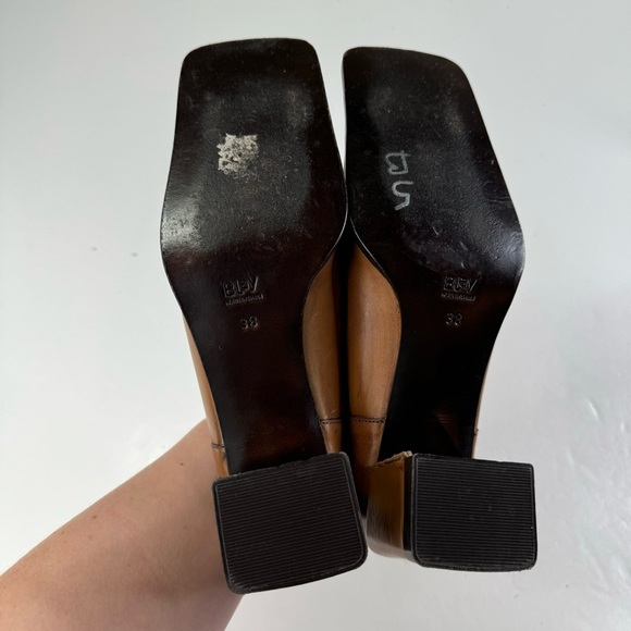 Blay Square Toe Brown Leather Pumps Size 38 - Picture 8 of 11